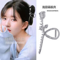 抓夹 赵露思抓夹玫瑰花发量多发夹鲨鱼夹夹子大号发抓后脑勺女头发鱼夹