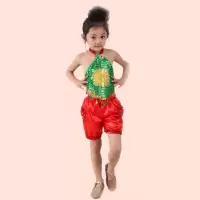 绿色 绿肚兜红裤子 100cm 六一儿童肚兜演出服幼儿亮片舞蹈服少儿表演服男爵士舞女腰鼓舞蹈