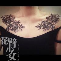 花臂少女TATTOO X101 102 性感肩膀花朵一对花卉逼真防水纹身贴包