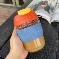 [日出]塑料350ml-单饮杯-送杯刷+吸管刷 玻璃大容量双饮吸管式水杯随行自带杯便携式塑料杯子女可爱咖啡杯