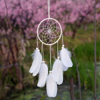 玲珑之心-白-材料包送礼袋+贺卡 挂钩 捕梦网风铃挂饰diy材料包挂件幼儿园房间少女创意手工装饰品挂饰