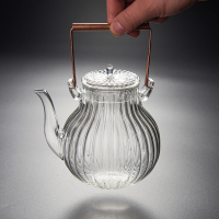 菊瓣玻璃提梁壶 菊瓣玻璃提梁壶烧水煮茶器耐高温泡茶壶套装家用功夫茶具花茶单壶
