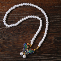 蝴蝶珍珠项圈 原创古风软璎珞蝴蝶项链唐风明制景泰蓝珍珠项圈汉服旗袍配饰品女
