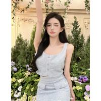 氧气蓝背心 S 高级感名媛气质小个子两件套装女2022夏季款时尚吊带背心半身裙