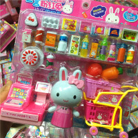 新款粉红兔购物车(赠钻贴) 儿童过家家女孩仿真玩具咖啡壶可以加水玩具套装茶壶咖啡馆面包机