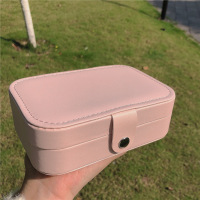 粉色 粉色双层收纳盒~少女耳环项链戒指PU皮革饰品盒便携高级感首饰盒