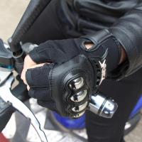 黑色 M 夏季不锈钢硬壳男骑士骑行装备机车赛车半指越野摩托车防护手套 半指合金滴塑硬壳款