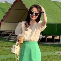 单上衣 S[建议85-100斤MM] 立领玫瑰花瓣v领蕾丝上衣半身裙两件套夏轻奢超仙重工时尚套装女