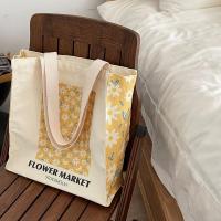 大容量单肩拉链印花托特包环保帆布女购物袋学生上课书包电脑包