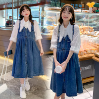 图片色 M 夏季韩版宽松减龄孕妇装连衣裙胖MM大码显瘦怀孕期遮肚牛仔背带裙