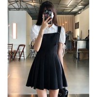 黑色 M[80斤-100斤] 大码女装法式胖mm轻熟风显瘦连衣裙小众设计感背带裙假两件夏季女