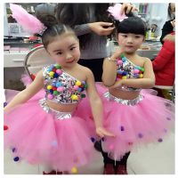 粉纱裙(送羽毛头饰) 100cm 六一儿童演出服幼儿园跳舞蹈服装男女童蓬蓬纱裙爵士舞亮片舞台服