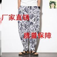 R53-白色花纹 M90-120斤 中国风全棉宽松大码夏季薄款休闲裤男菠萝裤厂家直销