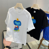 白色 7码 建议身高110cm左右 木瓜汁童装2022夏款男女童韩版时尚半袖小象卡通印花短袖t恤85322