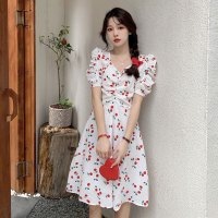 白色 M[80斤-100斤] 大码女装夏季法式设计感露背心机裙子胖mm遮肚显瘦钉珠樱桃连衣裙