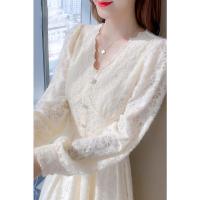 杏色(哺乳款) S 哺乳连衣裙2022年春秋蕾丝长裙洋气收腰时尚辣妈产后外出穿喂奶衣