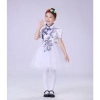 女款短袖 120cm 儿童青花瓷合唱演出服蓬蓬裙女童古筝表演服中小学生朗诵歌咏服装