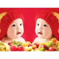 红色 小男孩图片宝宝画像海报墙贴婴儿娃娃双胞胎大画备孕胎教娃娃贴画