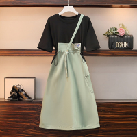 绿色连衣裙 M[80-100斤]法式茶歇连衣裙茶里茶气酷女孩穿搭可甜可盐 胖妹妹可盐可甜中长款大码女装冷淡风微胖穿搭假两