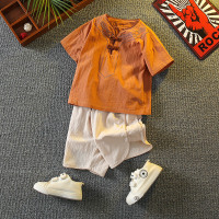 浅棕色 100 男童夏季唐装套装复古汉服宝宝夏装中国风童装潮男孩棉麻改良民族