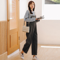 灰色 M 孕妇裤子秋冬外穿孕妇背带裤时尚款春秋长裤阔腿裤潮妈孕妇装秋装