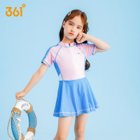 粉蓝色 6码[建议身高85-100cm,体重13-20斤] 361度儿童泳衣女夏季女童中大童连体女孩防晒公主裙式可爱游泳
