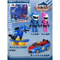 [福乐+路茜+2恐龙]6201A礼盒装 正版迷你特工队玩具儿童男孩恐龙滑板车变形机器人机甲动漫模型女