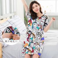 面具(裙) L 月子服夏季天产后短袖棉质喂奶中长款可哺乳睡裙外出孕妇连衣裙薄