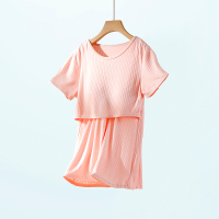 粉色——莫代尔短袖横开 M 哺乳上衣短袖外出穿半袖喂奶t恤孕妇睡衣月子服单件夏季薄款夏装