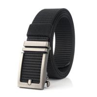 银扣黑色 120cm 男士腰带帆布平滑自动扣皮带休闲简约百搭时尚尼龙内穿工装裤带