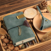 黛蓝[护照款13.5x10.5] 简装版复古绑绳活页手账本tn手帐牛皮记事本日记本旅行笔记本