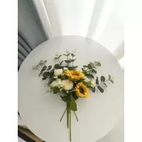 2拉丁向日葵5头香槟牡丹森系绿叶 向日葵假花仿真花摆设客厅餐桌面花艺装饰摆件卧室干花束绢花盆栽