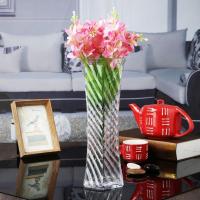 高25公分透明斜纹六角 花瓶玻璃装饰 现代简约百合富贵竹大号水培客厅装饰 透明花插装饰