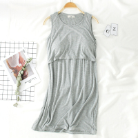 灰色 莫代尔 带胸垫 M 建议身高150-158 孕妇连衣裙哺乳衣夏喂奶外出衣哺乳月子服产后睡裙短袖怀孕期宽松