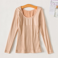 肤色[9100]整件衣服加厚绒 袖子也是加厚绒 均码 (80-120斤) 秋冬加绒加厚保暖内衣女肉色低领紧身单件上衣无缝