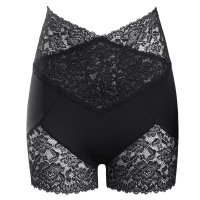黑色 M(80-110斤) 否 互语高腰收腹塑身提臀安全裤打底保险内裤女蕾丝桑蚕丝底档不卷边