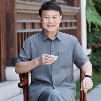 深灰色(单件上衣) 39/165 唐装男中老年爷爷夏装套装60-70岁爸爸休闲宽松棉麻中国风两件套