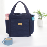 藏青色 纯色帆布 防水手提袋装饭盒的饭兜袋外出遛娃包带娃出门宝妈咪手提包饭盒袋