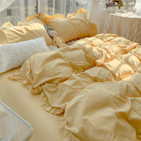 奶油黄 1.2m床单款[适合150x200被子]三件套 韩式公主风床上四件套春夏款被套床单人宿舍三件套床品被罩床笠4