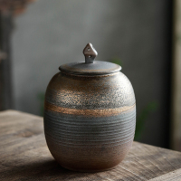 太湖石将军罐(鎏金) 鎏金日式复古茶叶罐 密封罐粗陶醒存茶罐普洱茶叶包装盒大号家用