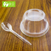 盖子100个没勺子(盖圣代杯) 一次性冰淇淋塑料杯奶昔圣代冰激凌杯加厚刨冰沙杯100套带盖勺子