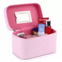 布格子小号粉色 化妆包化妆箱大容量收纳盒收纳包可爱手提便携旅行女化妆包洗漱包