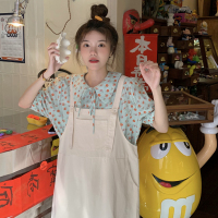 碎花衬衫 S 建议(70-80斤) 大码女装胖mm时尚减龄两件套娃娃领碎花衬衫+宽松百搭背带连衣裙