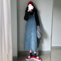 蓝色 M[建议90-100斤] 胖妹妹mm200斤大码裙子夏适合胯大腿粗牛仔背带裙微胖女孩穿搭潮