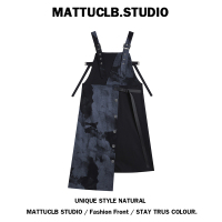 黑色 S MATTUCLB 黑色牛仔背带裙女夏季宽松收腰设计感扎染不规则连衣裙