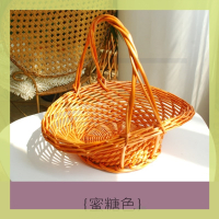 桔红色 老款蜜糖色-DZT 小 手工编织篮子藤编加厚开业家用复古跳舞道花篮具花蓝镂空手提家居