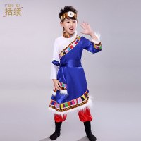 深蓝色豹纹男款 110 少数民族服装藏式儿童藏族幼儿园演出服男童蒙古族女童水袖舞蹈服