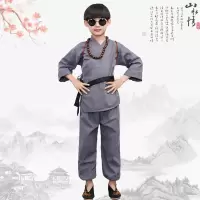 灰色和尚服 180cm 六一农民儿童演出服村民愚公移山古装汉服书童悯农表演服装男女童