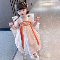 兔子汉服雪纺裙 粉色 90cm 女童汉服连衣裙宝宝公主裙夏装洋气中国风超仙中小儿童旗袍襦裙潮