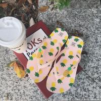 粉色菠萝 36 偏小2码 韩国ulzzang可爱菠萝印花人字拖女夏ins外穿平底夹脚趾度假沙滩鞋